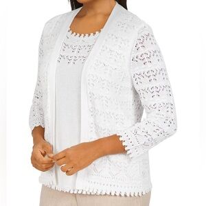 Alfred Dunner Women's Pointelle Two-for-One Sweater